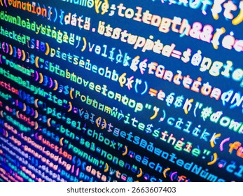 Trendy design. Programmer working in computer screen. Abstract technology pattern background of IT project. Website Coding. S. Computer code language on a computer screen