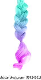 Trendy hairstyle concept  Braided colorful hair white background