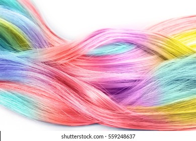 Trendy hairstyle concept  Colorful dyed hair white background
