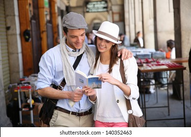 Trendy In Love Couple Visiting Madrid