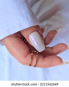 Trendy pearl chrome pressons nails - Shutterstock ID 2211562669