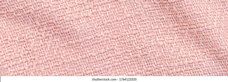 trendy pink cloth texture background. Pastel twill fabric backdrop, banner