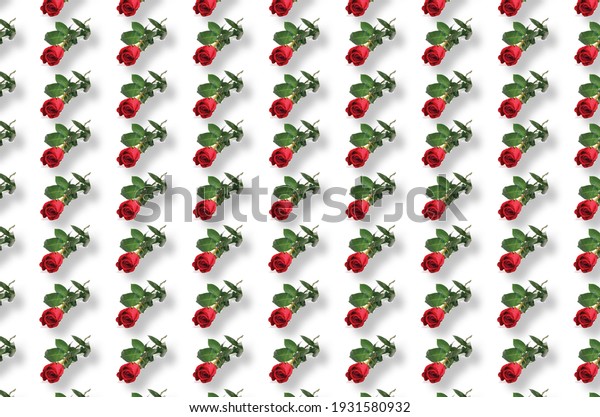 trendy red rose wallpaper pattern with drop\
shadow on a white\
background