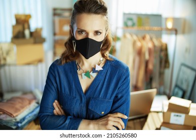 Trendy Small Business Owner Woman With Black Mask In The Office.