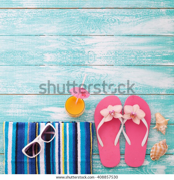 Trendy Summer Accessories On Wooden Desk Stock Photo Edit Now