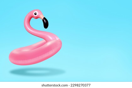 Trendy Summer composition made of pink flamingo inflatable on bright light blue background.Minimal summer concept.Creative art,Contemporary style.Banner background with writing space and copy space. - Shutterstock ID 2298270377