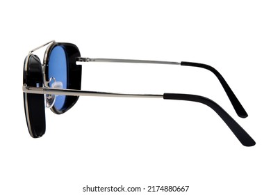 Trendy Sunglasses aviator style grey frame and Blue gradient lens isolated white background top side view