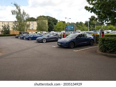 Trentham, Staffordshire, UK 08 29 2021 Electric Cars At A Charging Station