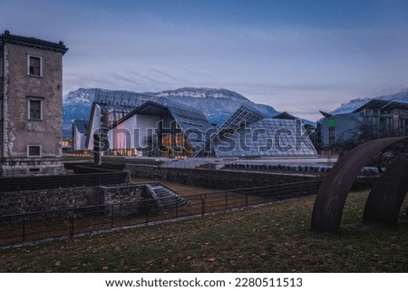 Trento, northern Italy, Europe - January, 2023:The MUSE is the Museum of Science in Trento designed by Italian architect Renzo Piano. Interactive modern museum at Trento city.
