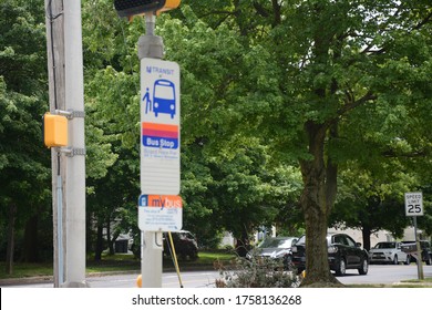 Trenton, NJ / USA - June 17 2020: NJ Transit Bus Stop Sign 