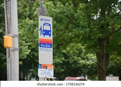 Trenton, NJ / USA - June 17 2020: NJ Transit Bus Stop Sign 