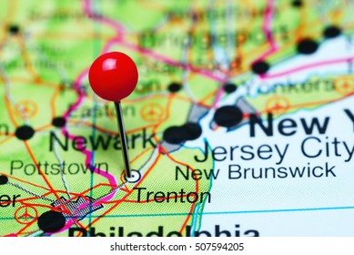 Trenton pinned on a map of New Jersey, USA
