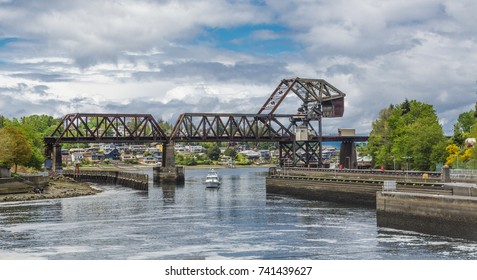 Trestle Bridge Over Salmon Bay On Seattle