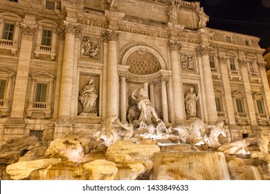 Trevi Fountain In Rome Close Up At Night