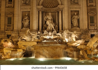 Trevi Fountain In Rome At Night.