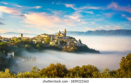 Trevi picturesque village in a foggy morning. Perugia, Umbria, Italy, Europe. - Powered by Shutterstock