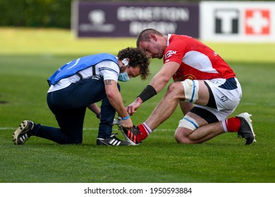 Treviso, Italy, April 03, 2021, Romain Briatte (Agen) Injury During Rugby Challenge Cup Benetton Treviso Vs SUA LG Agen