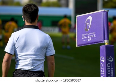 Treviso, Italy, April 03, 2021, Challenge Cup Flag With A Referee During Rugby Challenge Cup Benetton Treviso Vs SUA LG Agen