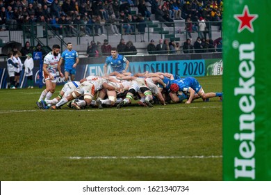 Treviso, Italy, January 18 2020 Scrum During Benetton Treviso Vs Leinster Rugby Rugby Heineken Champions Cup