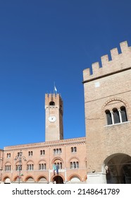 Treviso, TV, Italy - October 17, 2021: Palazzo Dei Trecento Also Called Palazzo Della Ragione Home To  Municipal Council And Clock Tower