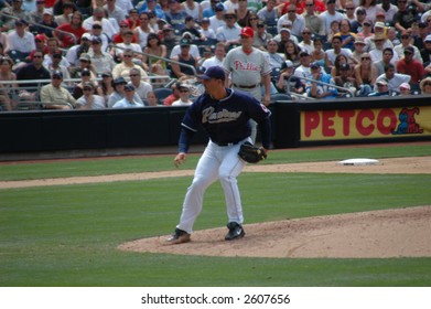 Trevor Hoffman Pitching At A San Diego Padres Baseball Game At Petco Park