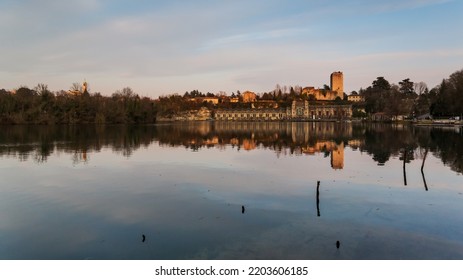 Trezzo Power Plant Reflected On Adda River, Trezzo, Po Valley