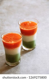 Tri Color Juice - Indian Independence Republic Day Food Concept, Selective Focus