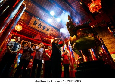 Tri Darmo Temple Probolinggo, East Java, Indonesia - January 27th 2017 : The peoples were praying in the chinese temple. Chinese New Year Imlek