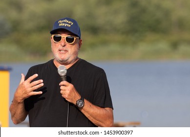 Tri Harder Kids Triathlon, Horseshoe Lake, Succasunna, NJ 07/16/2019  Mayor DeFilippo Of Roxbury Welcomes The Participants