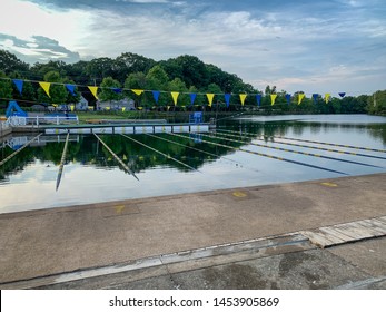 Tri Harder Kids Triathlon, Horseshoe Lake, Succasunna, NJ 07/16/2019  The Lake Is Empty Before The Participants.