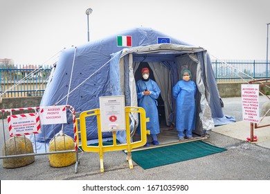 The Triage Tent Outside The Hospital For The Emergency Caused By The Spread Of The Coronavirus. Milan, Italy - March 2020