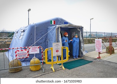 The Triage Tent Outside The Hospital For The Emergency Caused By The Spread Of The Coronavirus. Milan, Italy - March 2020