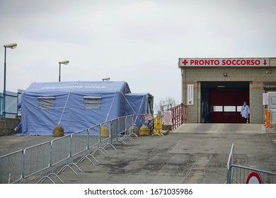 The Triage Tent Outside The Hospital For The Emergency Caused By The Spread Of The Coronavirus. Milan, Italy - March 2020