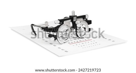Trial frame and vision test chart isolated on white