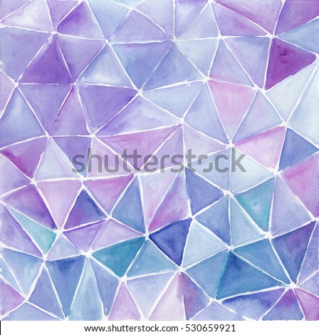 Triangle abstract background. Watercolor hand made artwork. Violet and lilac background