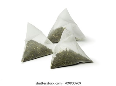 Triangle Bags With Matcha Tea On White Background