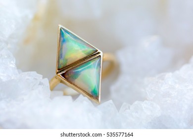 Triangle Opal Ring In Geode