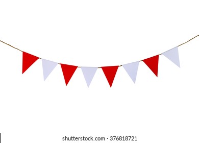 Triangle papers hanging on the rope.On the white background. - Shutterstock ID 376818721