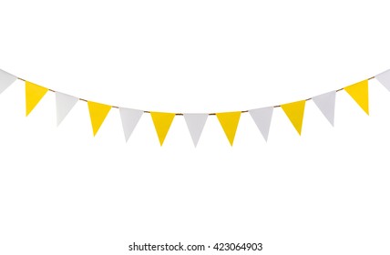 Triangle papers hanging on the rope.On the white background. - Shutterstock ID 423064903