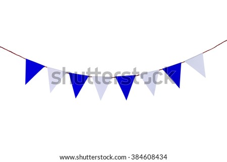Triangle papers hanging on the rope.On the white background.