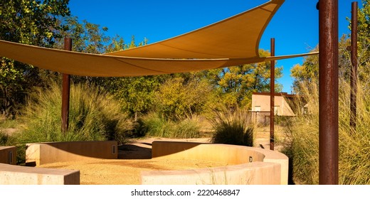 Triangle Sun Shade Sail Canopy In Southwestern Public City Park