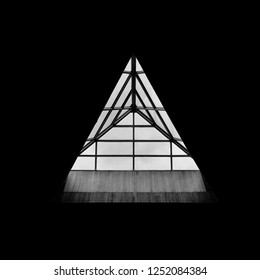 Triangle window with lines.