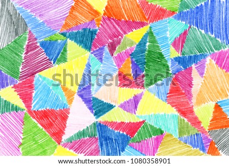 triangles painted with colored pencils background 