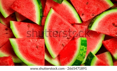 Triangles of sliced watermelon close-up. Watermelon pattern, macro photo. Close-up.