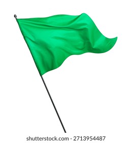 Triangular green flag fluttering on white background