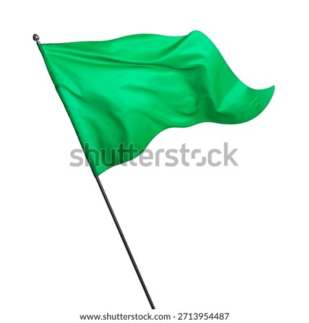 Triangular green flag fluttering on white background