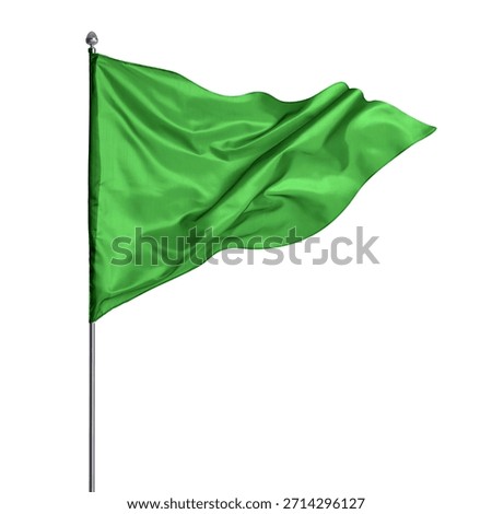 Triangular green flag fluttering on white background