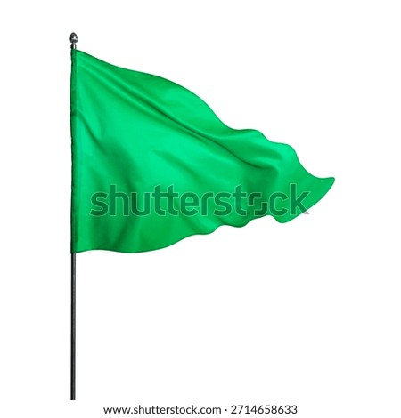 Triangular green flag fluttering on white background