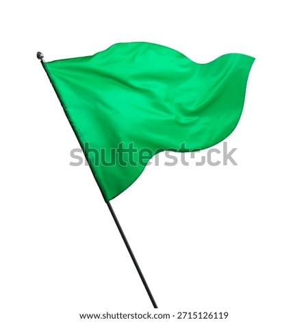 Triangular green flag fluttering on white background