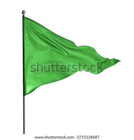 Triangular green flag fluttering on white background
